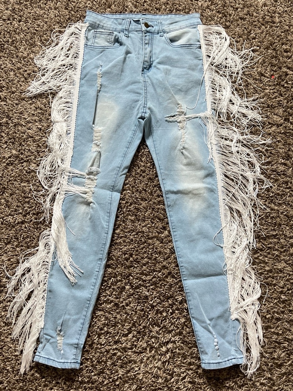 Light Blue Fringe Distressed Women’s Jeans